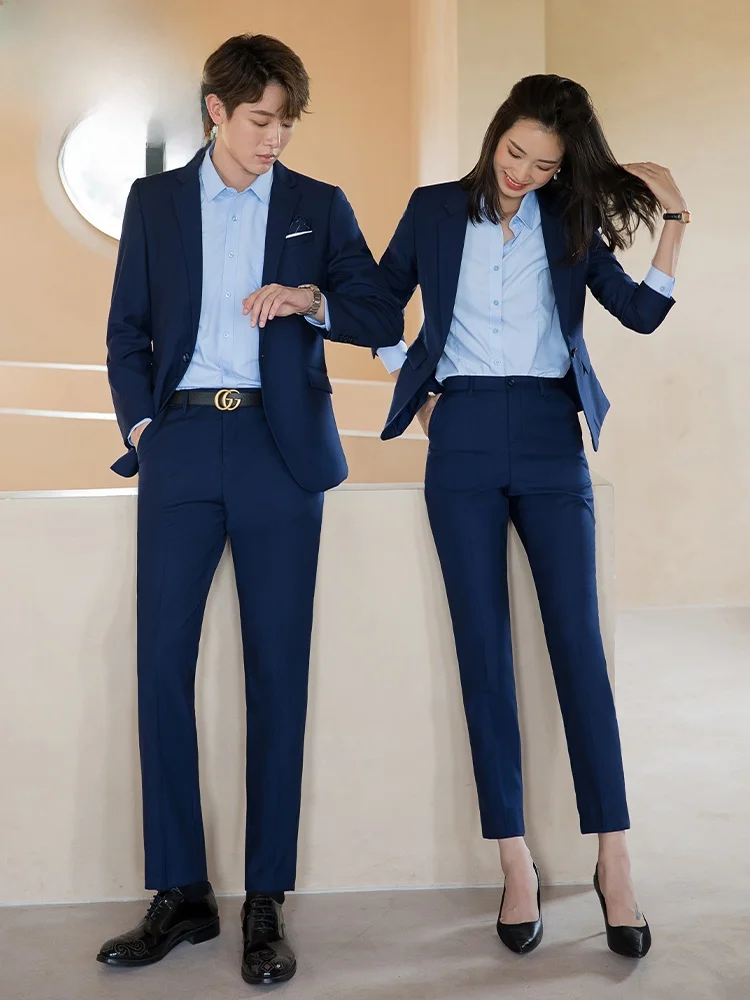 Professionele Ele Blue Long Sve-pakset voor dames en heren Herfst nieuwe collectie werkkleding polyester en viscosevezel