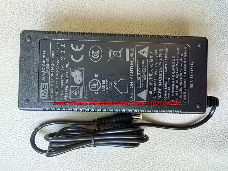 Genuine GVE GM130-2400500-F GM120-2400500-D 24V 5A  AC/DC Adapter Charger 120W Water Purifier / Cash Register Power Supply