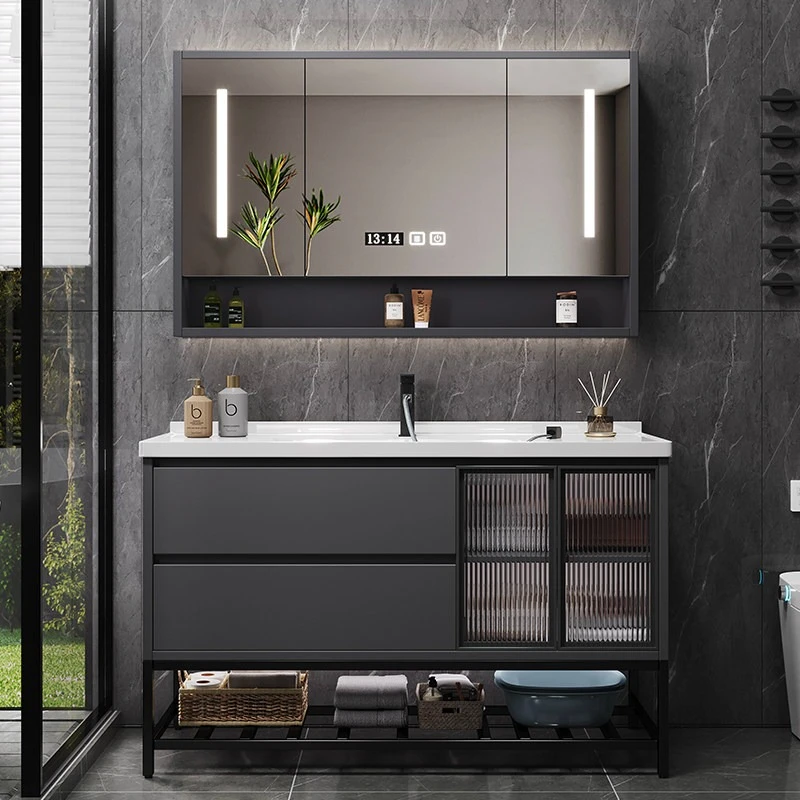 

high-end floor-standing bathroom cabinet storage Modern simple mirror cabinet Bathroom sink home set de baño Toilet furniture