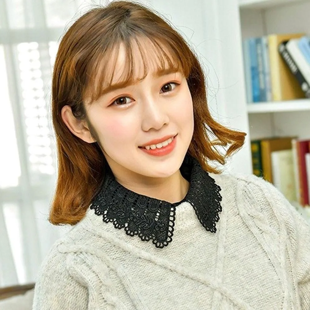 

Белый кружевной воротник-накладка, элегантный винтажный шейный платок, съемный, с завязками спереди, цвет ирис, черный, для блузок, аксессуар для одежды