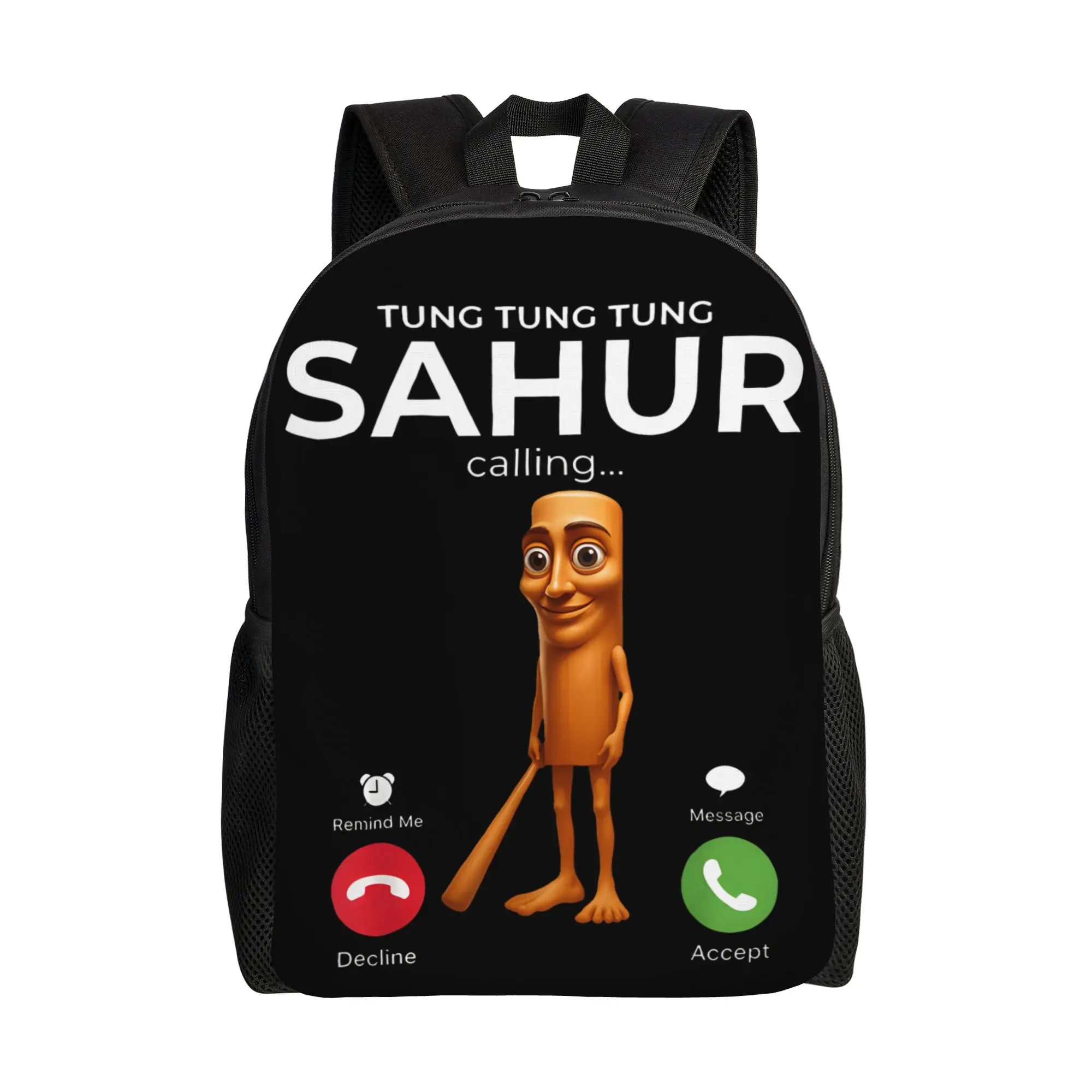 Tung Sahur Calling  Backpack Unisex Brainrot Pattern Backpacks Polyester Leisure High School Bags Sport Design Rucksack