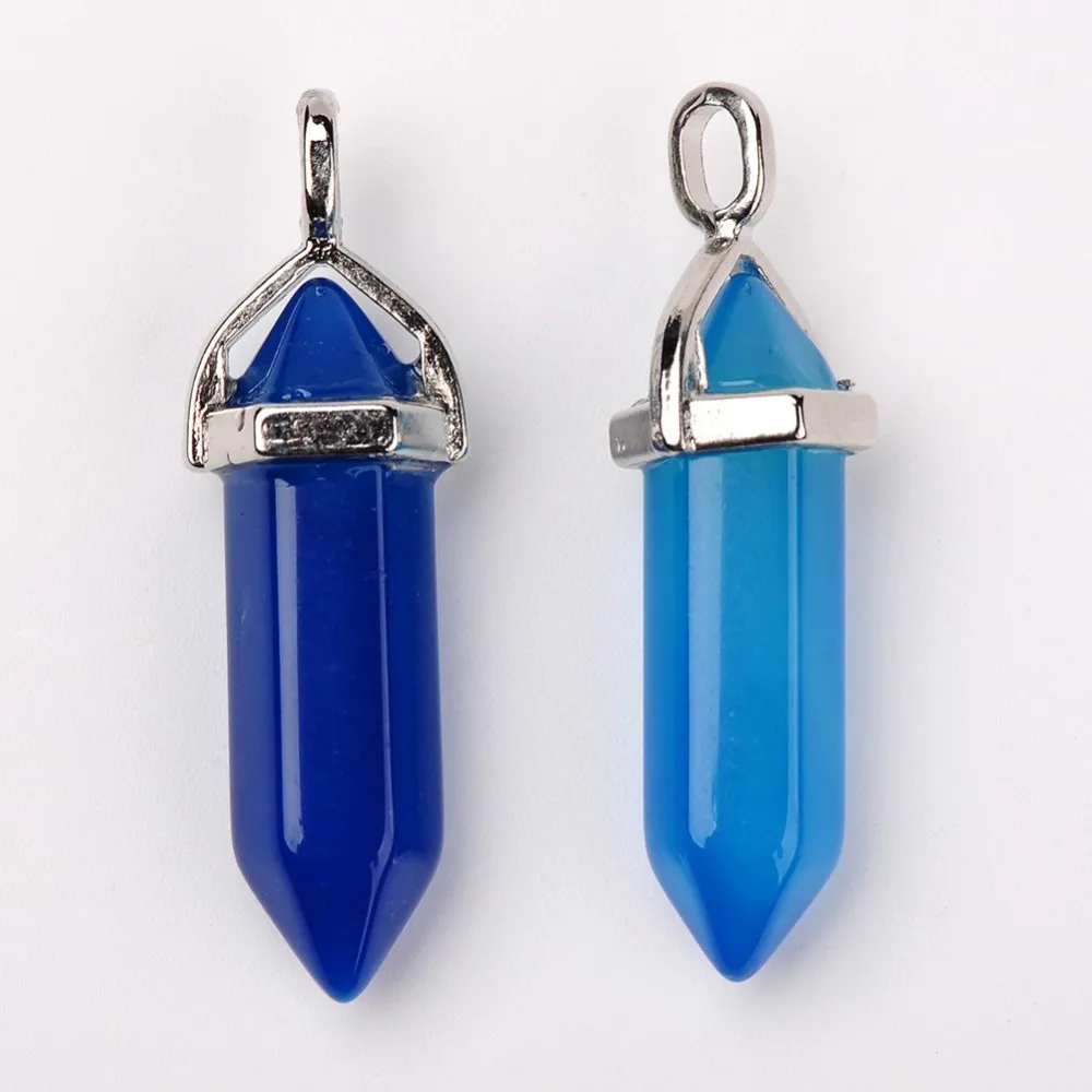 1Pc Agate Double Terminated Pointed Pendants Pendant with Random Alloy Pendant Bead Bails Platinum Pendant for Necklace Bracelet