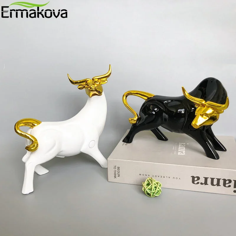 2pcs Cattle Animal Ox Statue Home Decor Living Room Bull Sculpture TV Cabinet Ornament Crafts Abstract Figurine Home Decor