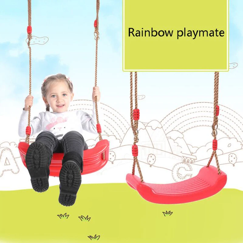 

Indoor Outdoor Toys Rainbow Curved Board Swing Chair Flying Toy Garden Swing Kids Hanging Seat Toys with Height Adjustable Ropes