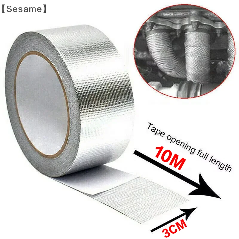 〔Sesame〕10m*3cm Aluminum Foil Tape High Temperature Resistant Insulation Tape Manifold Downpipe Wrapping Tape Silver Tape