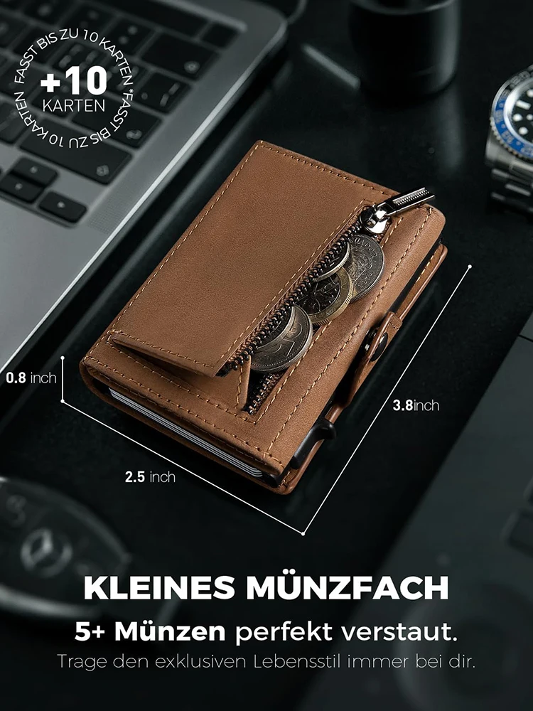 Herren-Geldbörse mit RFID-Blockierung und Münzfach, Airtag-Geldbörse – Detail 8