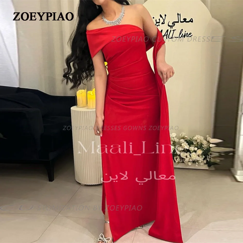 Red Long Beach Evening Dress Straight فساتين سهرة Side Slit Floor-Length Strapless Long Shawl Prom Gown For Sexy Women 2024