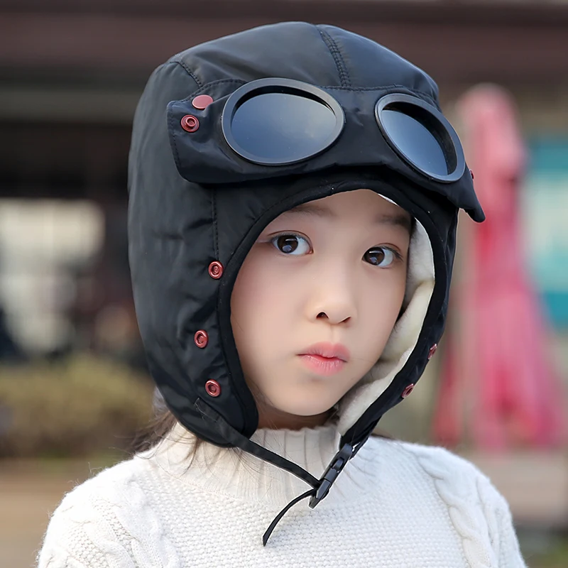 2023 Winter Bomber Hat Adult Kids Windproof Hood Pilot Hats with Mask Glasses Warm Earflap Cap Russian Ushanka Caps Balaclava