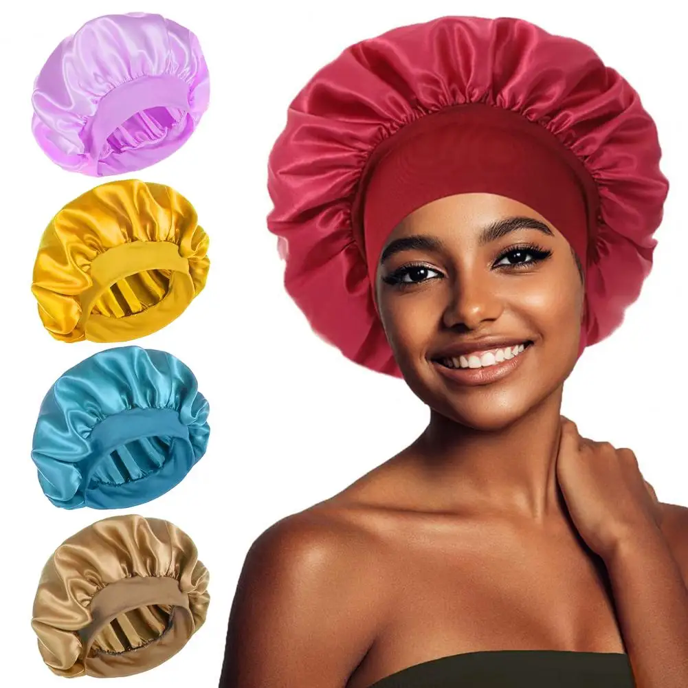 Widened Elastic Band Brimless Shower Hat Foldable Thin Unisex Satin Solid Color Sleeping Hat Hair Care Cosmetic Hat Пижама