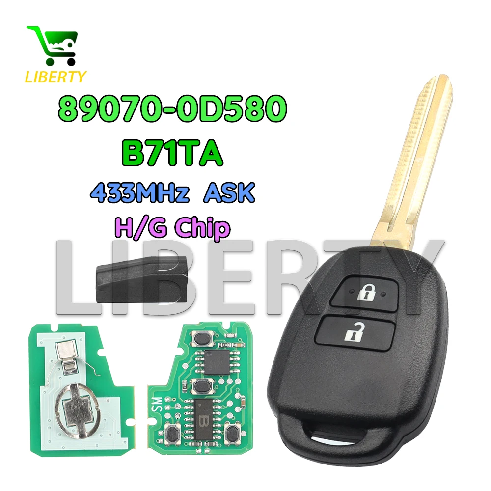 

Смарт-ключ для автомобиля Toyota Yaris 2014-2017, Vios 2013-2016, с чипом Liberty 89070-0D580 B71TA G/H, 433 МГц, FOB TOY43 Blade