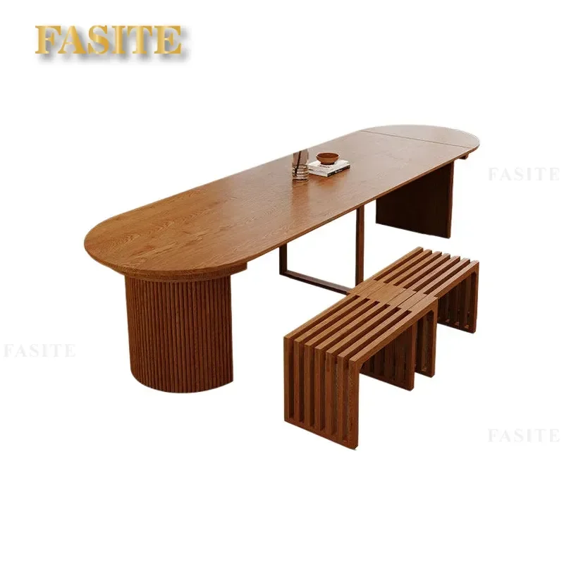 For Nordic Style Rectangular Solid Wood Retractable Dining Table Multi Person High End Hotel New Model