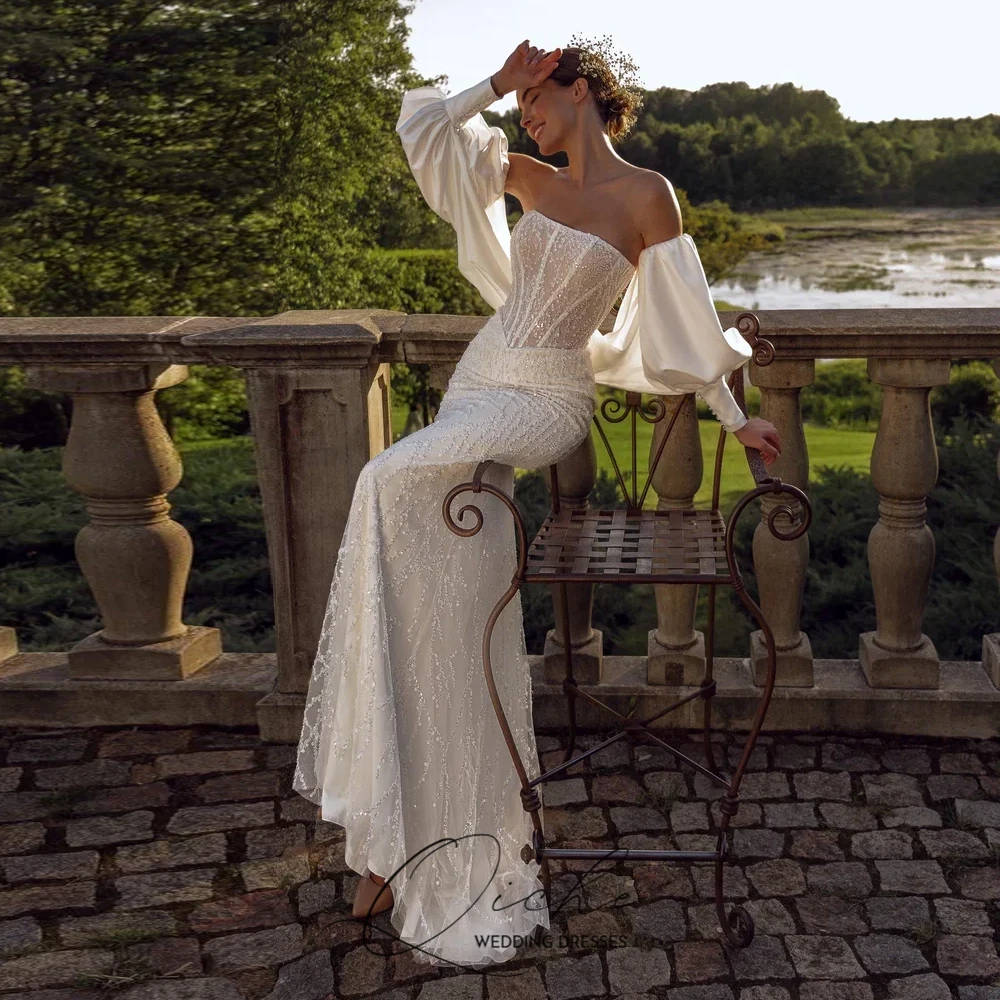 

QICHE Court Train Luxury Wedding Dresses Strapless Trumpet Lace Bridal Gown Customized 2025 New Bride's Dresses with Shawl