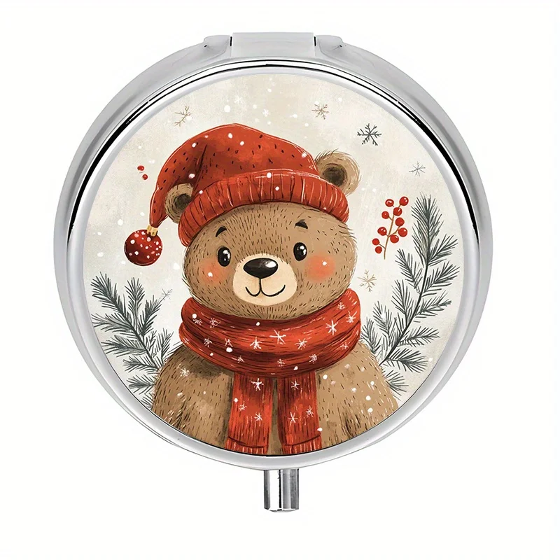 1 Mini Pill Box, Divided into Three Compartments, Christmas Bear Theme, Pill Storage Box, Unique Design, Perfect Gift for Organizing Vitamins and Medicines