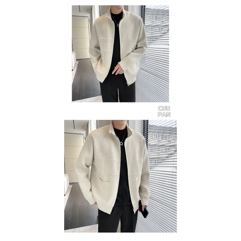 Autumn and Winter Cardigan Knitted Jacket Men's Clothing Simple Loose Casual Stand-up Collar Sweater Tops