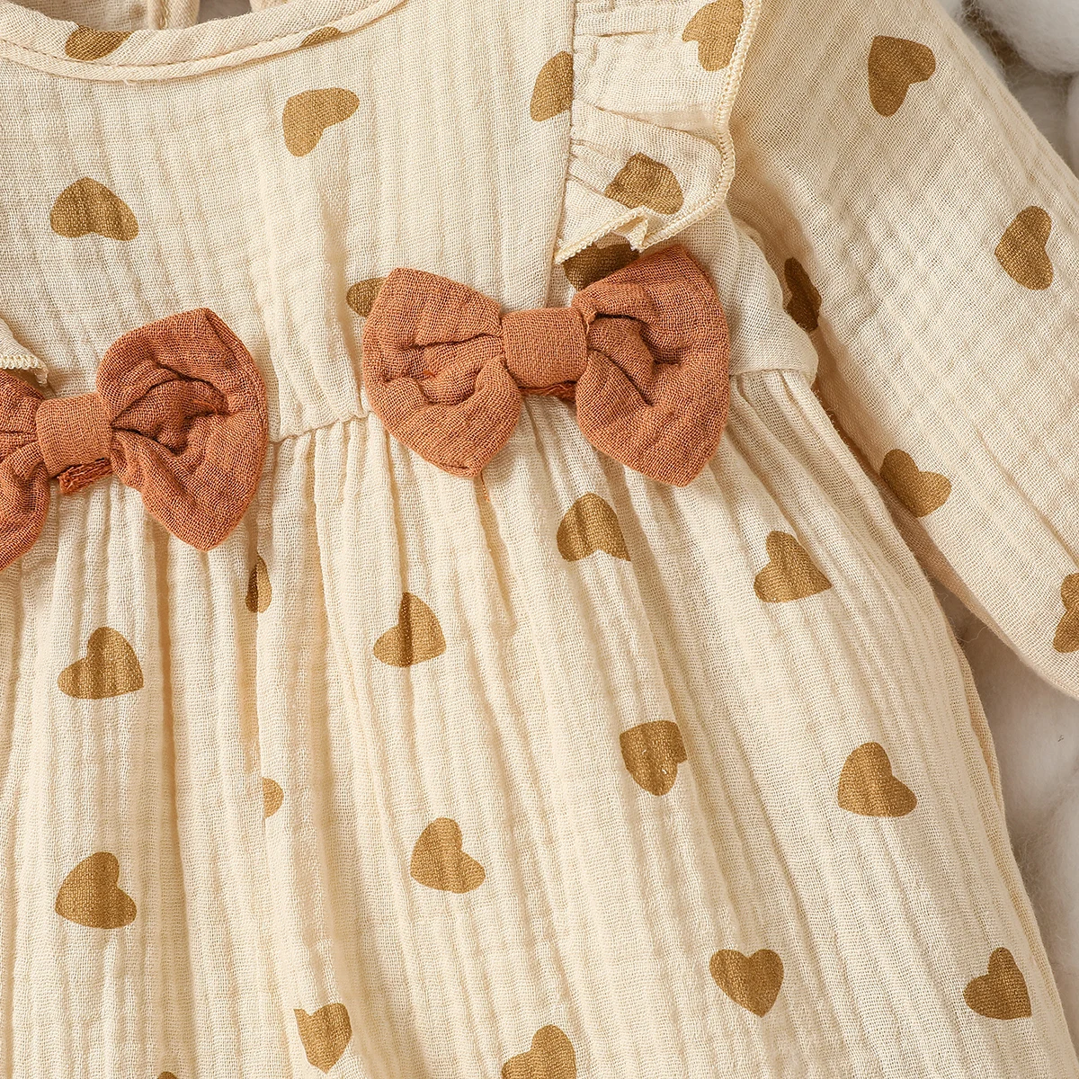 Baby Girls Summer Long Sleeve Printing Love With Bowknot For Casual Daily Cotton Jumpsuit