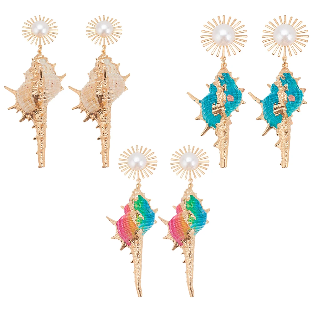 3 Pairs Shell Conch Earrings Ocean Seashell Dangle Earrings for Women Boho Pearl Sea Shell Sea Snail Stud Earrings
