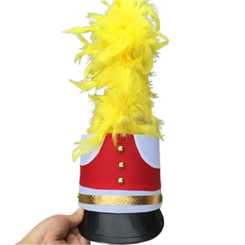 

Yellow Feather Honour Guard Command Top Hats Military Cap Red Band Hat Music Team Accessories Festival Performance Clothing