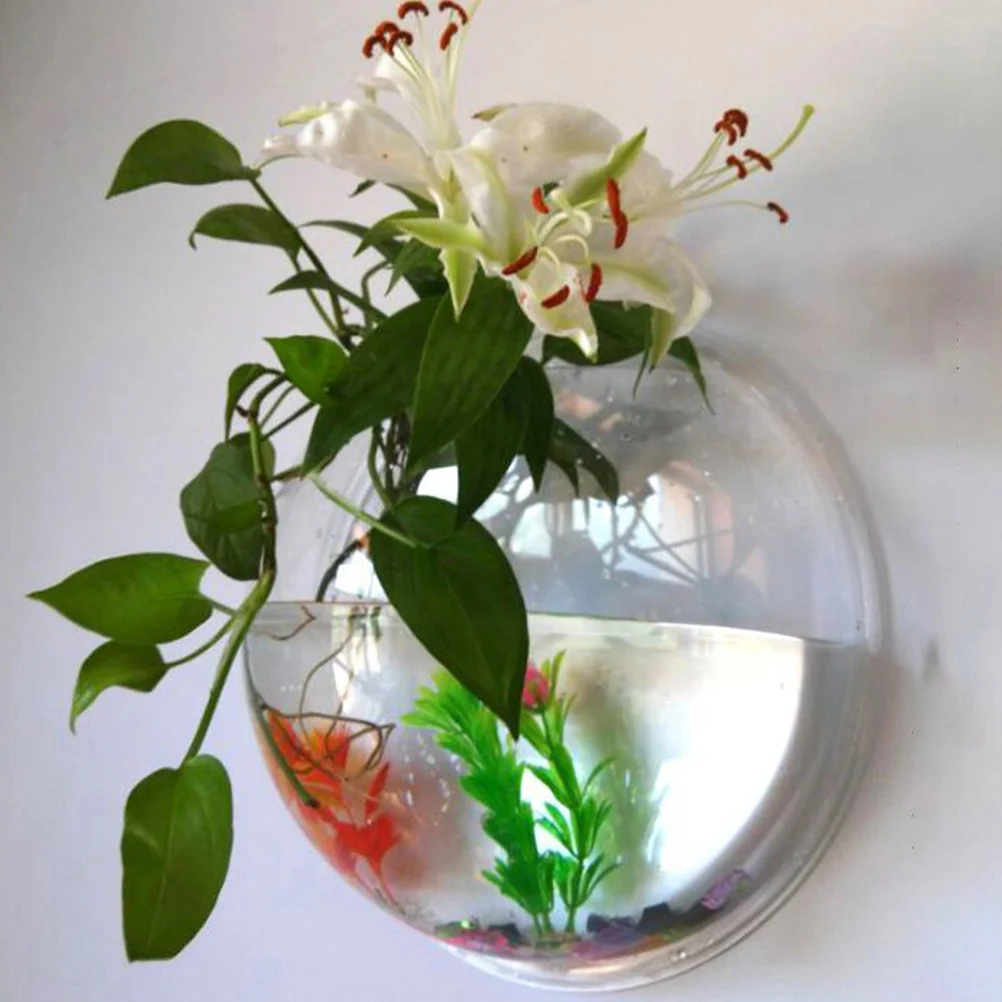 

Acrylic Wall-Mounted Fish Tank Clear Plant Pot Vase Home Decor Space Saving Hanging Bowl Hanging Fish Bowl Wall Planter Decor