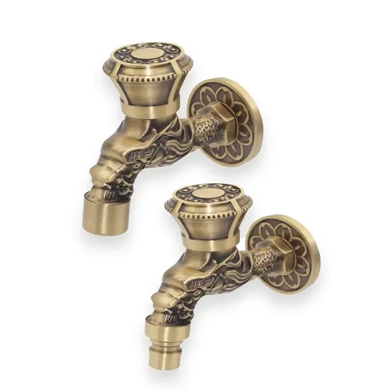 for European All Copper Antique Garden Faucet Quick Wall Mount Single Handle Outdoor Washing Machine Ceramic Valve