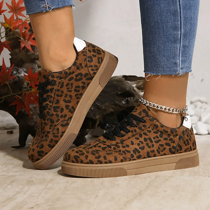 

Women Sneakers Leopard Casual Shoes Fashion Outdoor Lace-up Vulcanized Shoes Low-top Flat Shoe Lightweight Non Slip Women Shoes