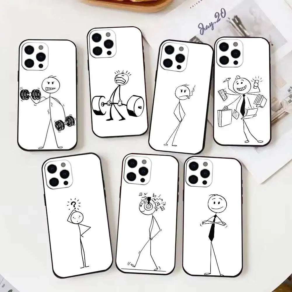 

Cartoon Paper Man Phone Case For iPhone 17,16,15,14,13,12,11 X XR Plus,Soft Silicone Black Cover