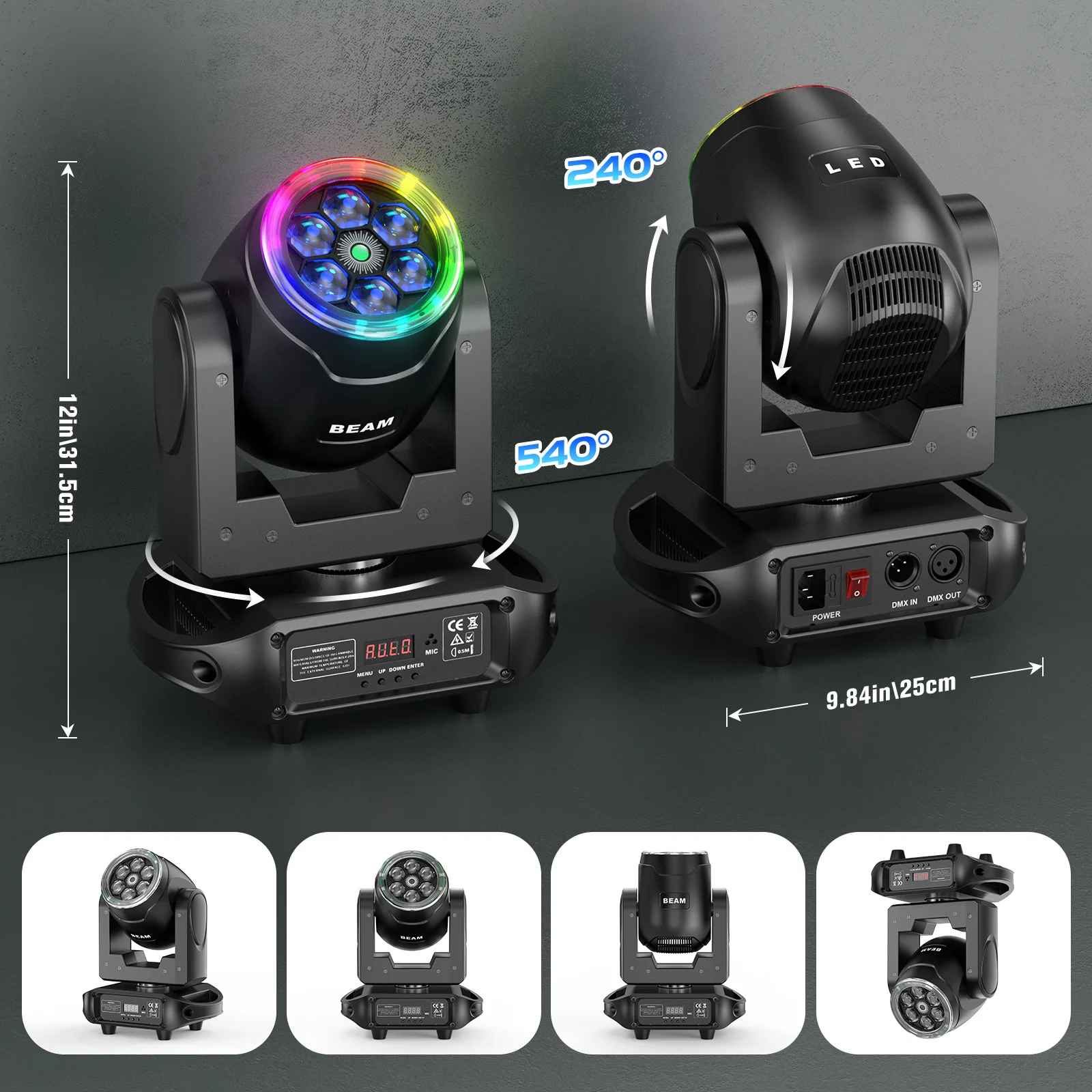 U\'King 6x15W Beam RGBW Moving Head Light Support DMX512 17CH 90W Stage Light Six Bees Eye+Strip for DJ Disco Patry KTV Concert