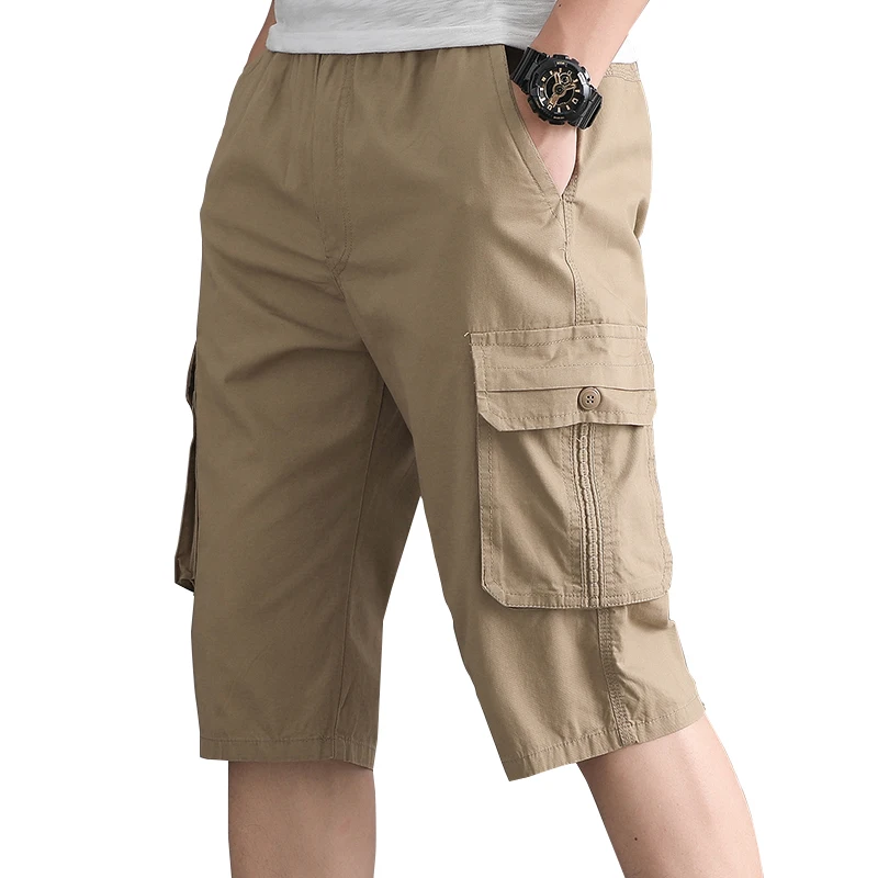 Mens Streetwear Casual Shorts Fashion Loose Straight Cargo Shorts Below Knee Cotton Joggers Shorts Man Cropped Pants