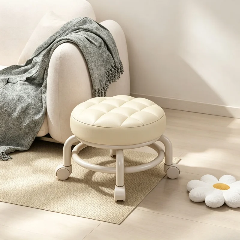 Round Low Rolling Stool, 360° Rotatable Seat with Universal Casters for Kids Shoe Changing