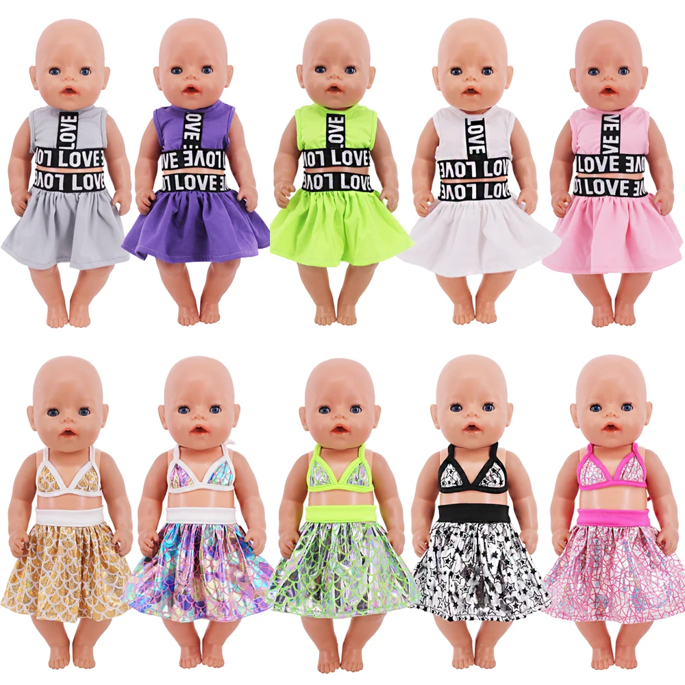 2Pcs Swimsuit Summer Fashion Outfit Mermaid Set For 18 Inch American Doll Girls&43cm Baby Reborn,OG Lovely Pink Doll Clothes