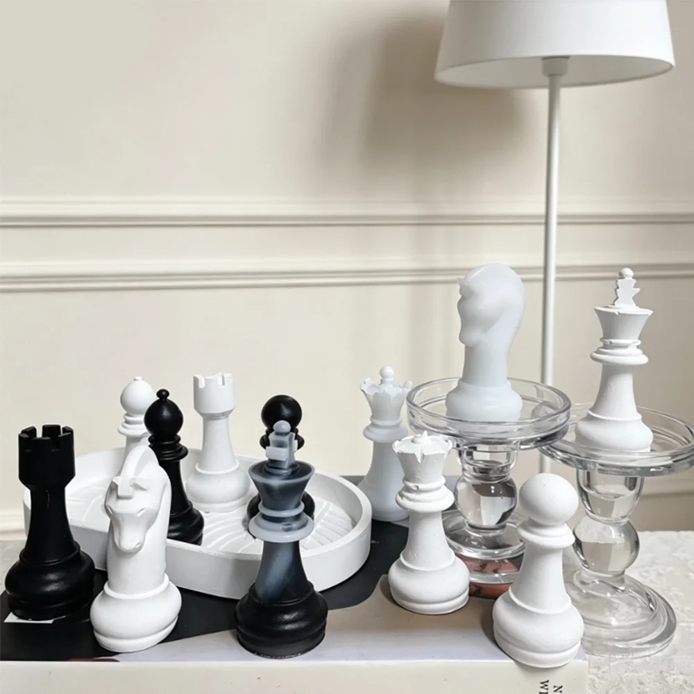 Molde de Silicona 3D para Ajedrez con Tablero - Molde para Fundición de Cemento y Yeso, Molde DIY de Resina Epoxi/Arcilla para Yeso y Cemento