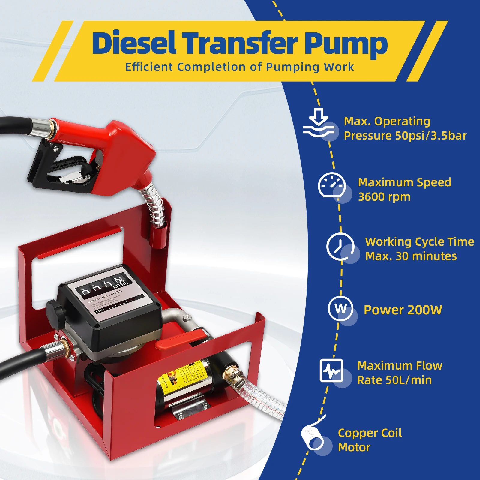 Diesel Pump 50l/min Heating Oil Pump Self-priming 230V 200W Automatic Gun 3600rpm