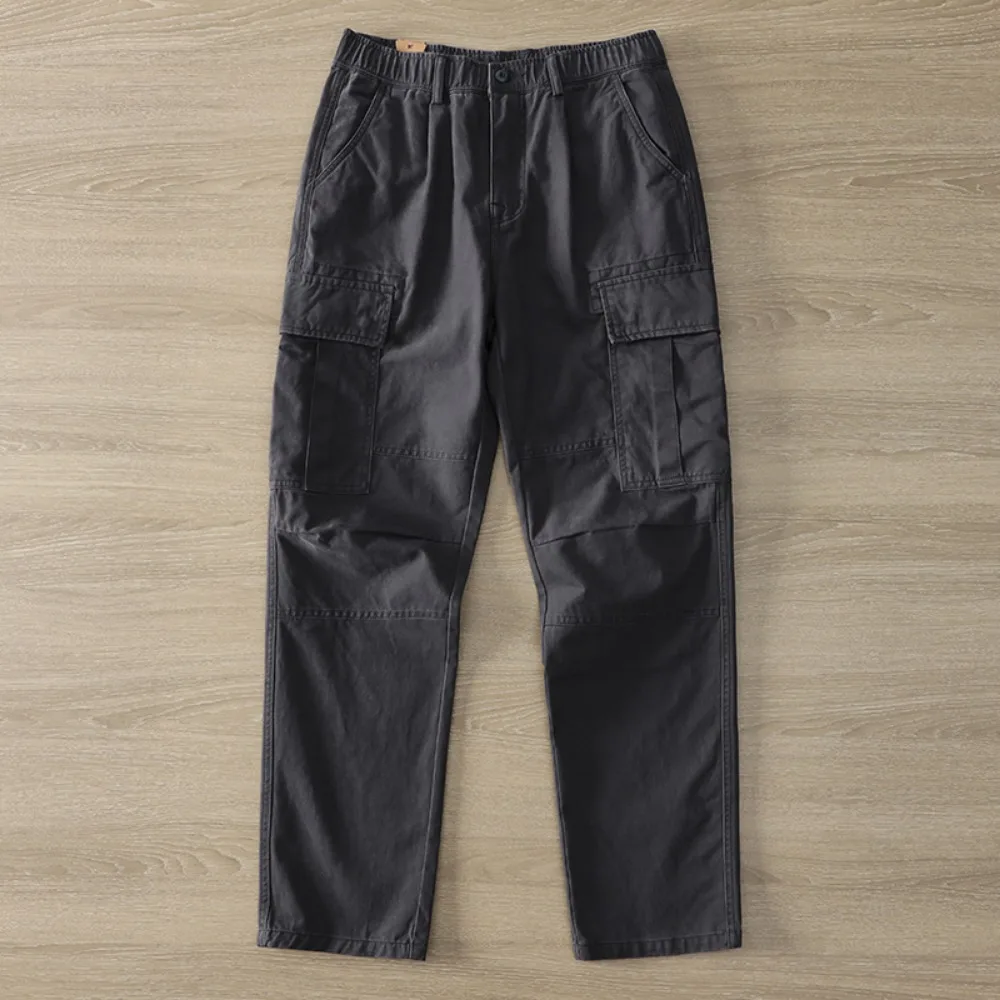 

Autumn and winter American retro elastic waist straight work pants for men's classic versatile thick twill casual pants