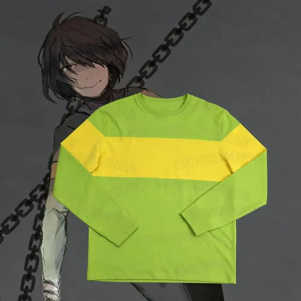 Deltarune Kris Cosplay Langarm-Modisches Grün-Gelb Gestreiftes Pullover-T-Shirt für Damen und Herren – Detail 5
