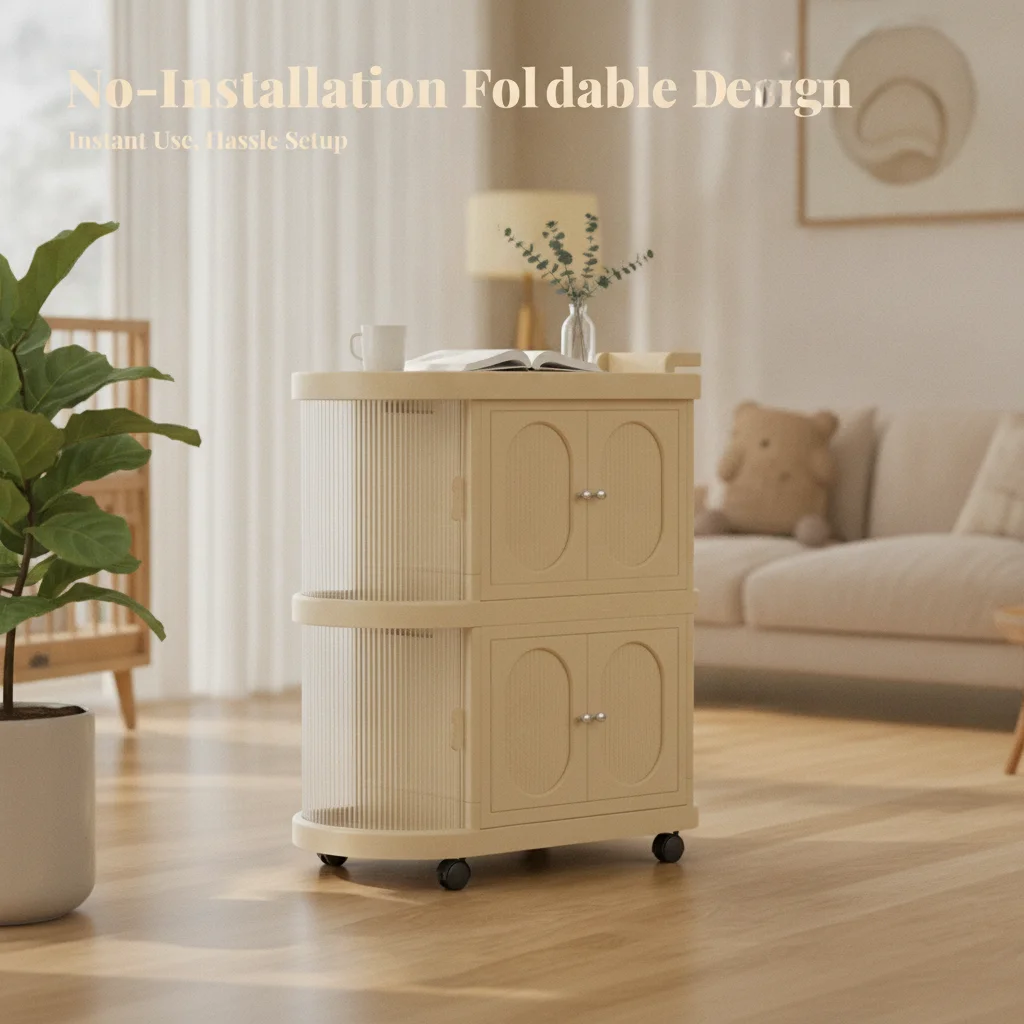 folding-baby-cabinet-double-door-two-tier-nursery-cabinet-dustproof-large-capacity