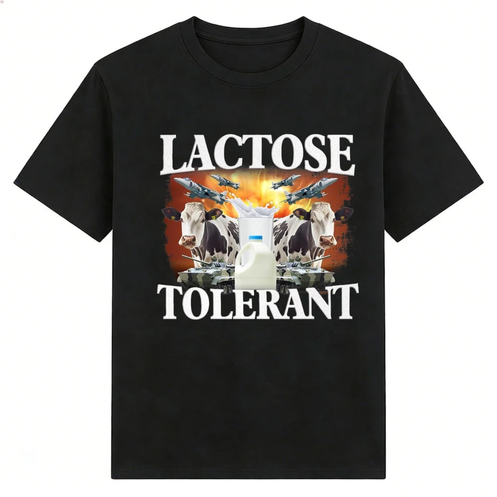 Bootleg Lactose Tolerant Slogan Cow Military Vehicle Jet Milk Print T-shirt Men Women Breathable Cotton O Neck Tees Humor Meme