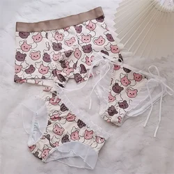 2PCS Couple Underwear Women Lingerie Men's Boxers Panties Kawaii Pigs Bear Panties Women Boy Girls Lovers Underpants Lingeries