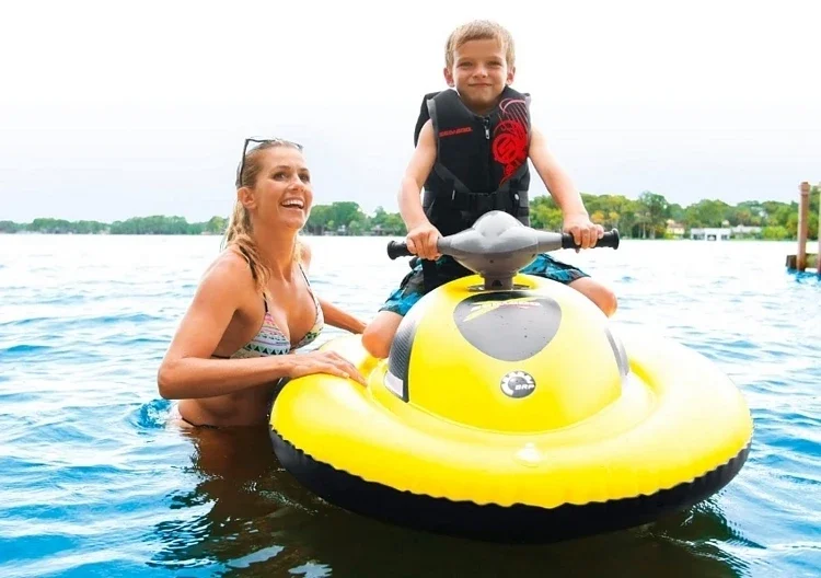 Galleggiante gonfiabile per piscina con barca a motore per piscina per bambini, zattera galleggiante, giocattoli per piscina, lago, divertimento in acqua, festa di nuoto