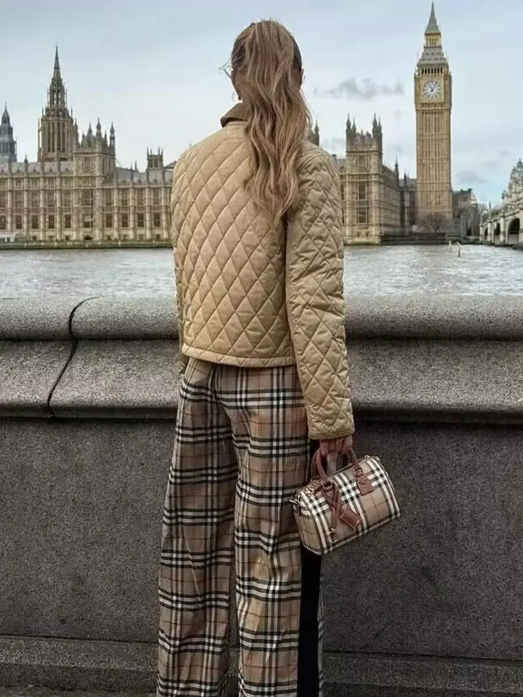 HH المرأة خمر المرقعة معطف مبطن بدوره إلى أسفل طوق كم طويل جاكيتات مع جيوب موضة الخريف الشتاء الدافئة أبلى