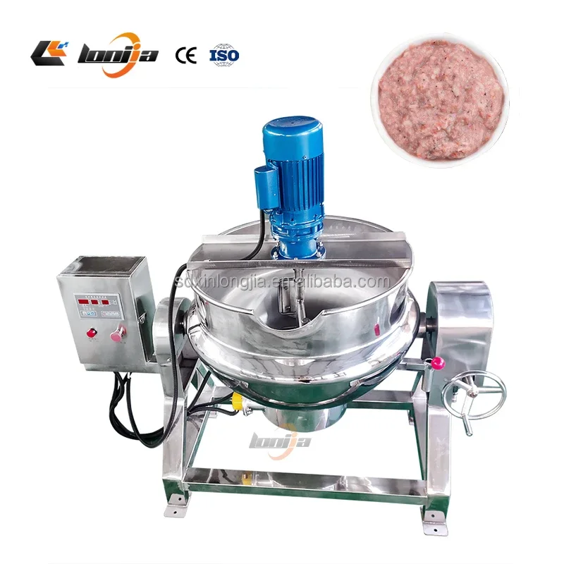 Automatic Wok Machine Electric Cooking Mixing Jacketed Kettle With Mixer for Tomato Sauce Jam Processing Blancher Shrimp Cooker