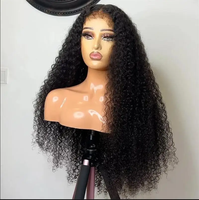 

Synthetic Black Kinky Curly PrePlucked 26" 180 Density Lace Front Wig For Black Women With Baby Hair Lace Frontal Wigs Daily Wig