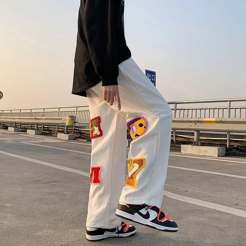 National TidevibeWind Pants Men's Loose Straight Autumn White Casual Pants All-Matching Fashion Brand Hip Hop High Street Wide L