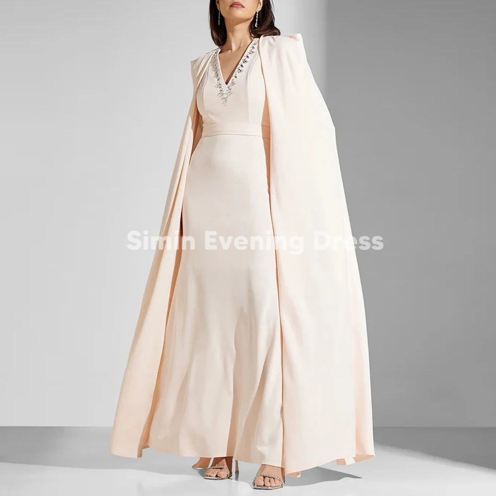 

Simin Customized Women's V-neck Beaded Saudi Evening Dresses Sleeveless With Long Shawl Ankle-Length Elegant Party Dresses 2025