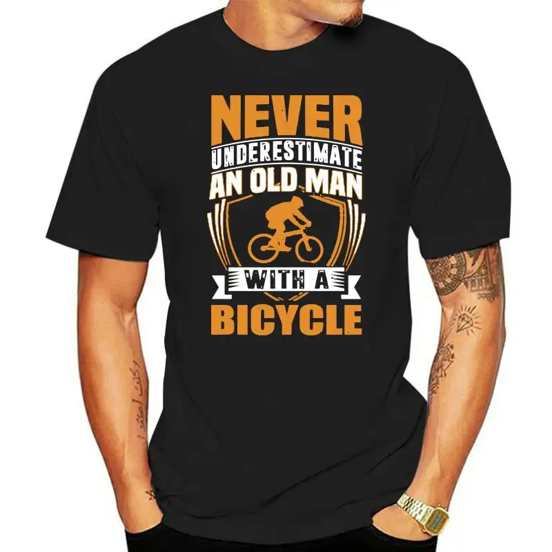 Never Underestimate An Old Man With A Bicycle MTB T-shirt For Men Short Sleeve Cotton Plus Size Custom Tee