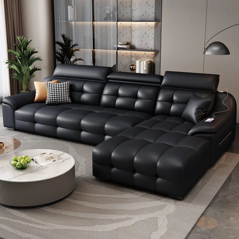 

Multi-person first-layer cowhide sofa, moderately soft and hard, movable small apartment wood