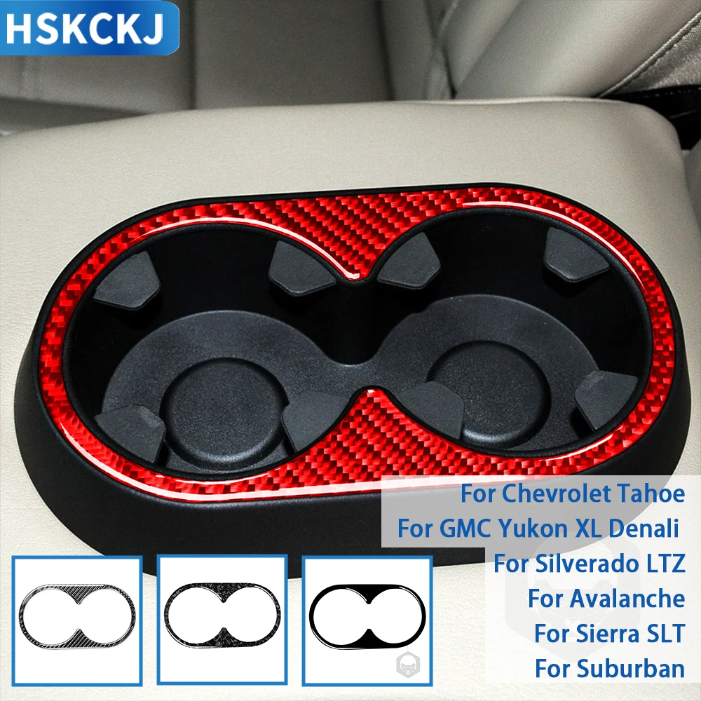 For Chevrolet Silverado Avalanche GMC Sierra 2007-2013 Accessories Carbon Fiber Car Interior Rear Cup Holder Frame Trim Stickers