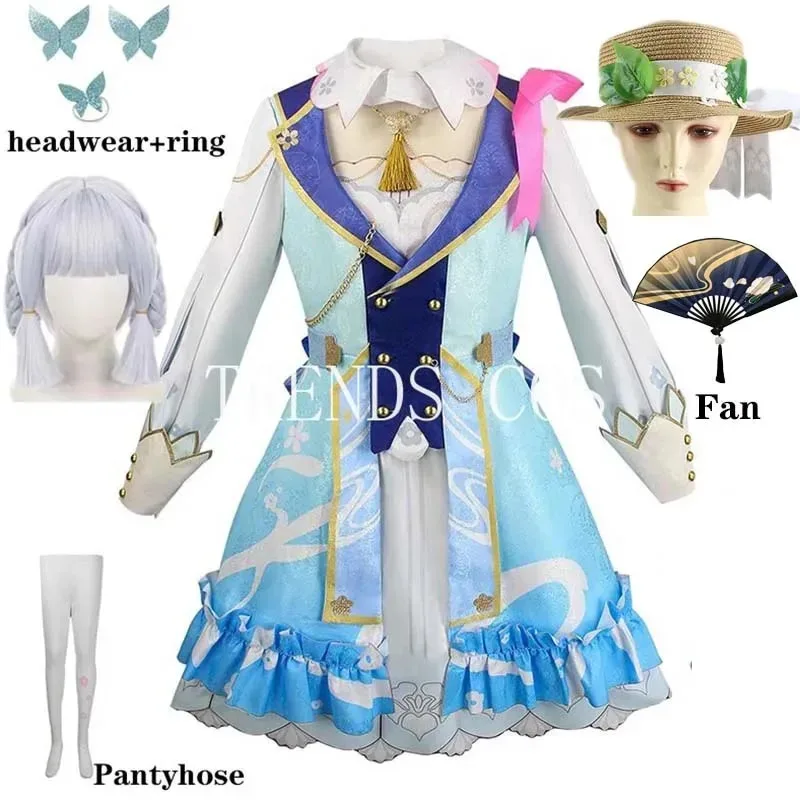 

Kamisato Ayaka New Skin Cosplay Costume Ayaka New Outfits Springbloom Missive Dress Hat Fan Euro Size Ayaka Dress