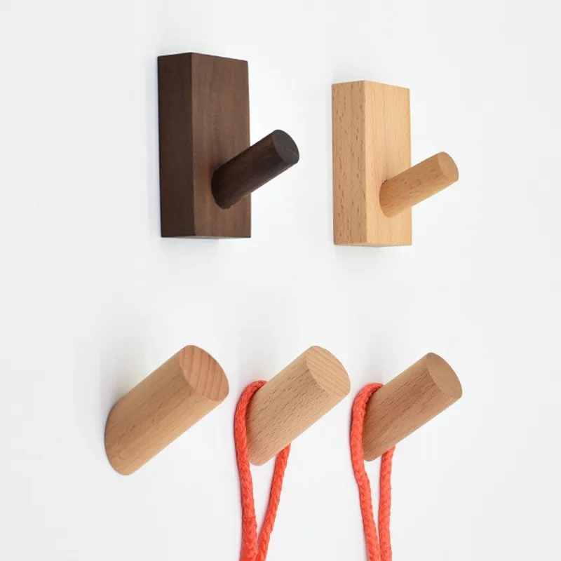 Nordic Furniture Hook Creative Wood Wall Hanger Docoration Beech Clothes Hat Key Hook Coat Hanger Walnut Hook