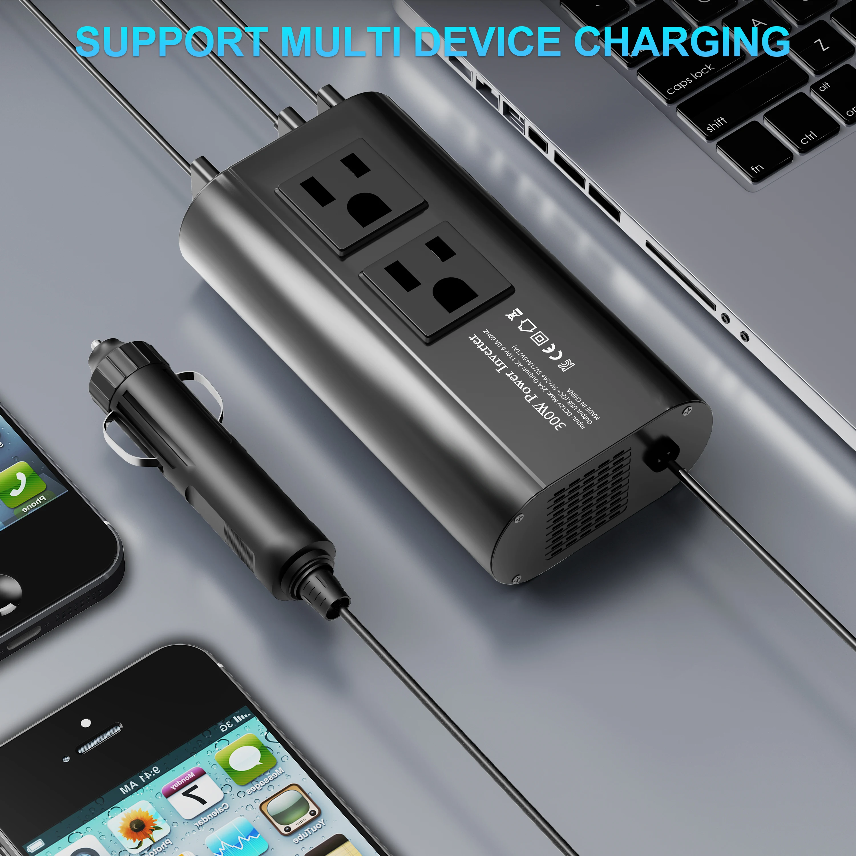 عاكس موجة معدل جديد 2025 مع واجهات USB متعددة وقوة 500 وات مناسبة للهواتف المحمولة