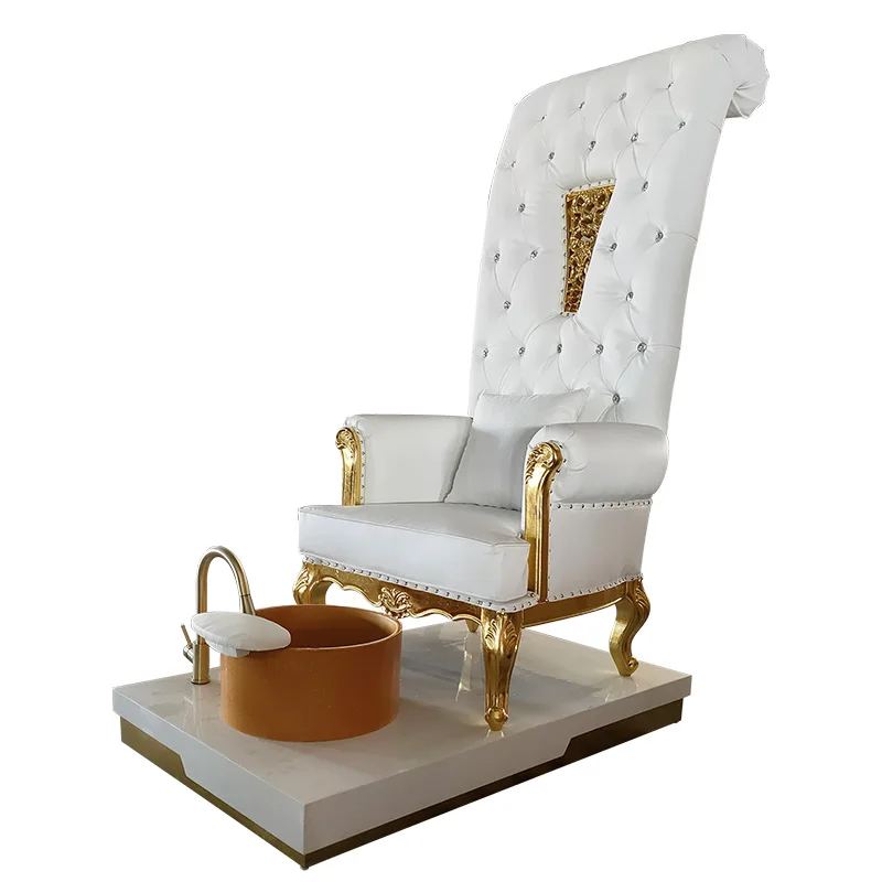 Luxury Tufted Leather High Back Foot Spa Manicure Chair Classics King Throne Pedicure Chair With Basin For Salon