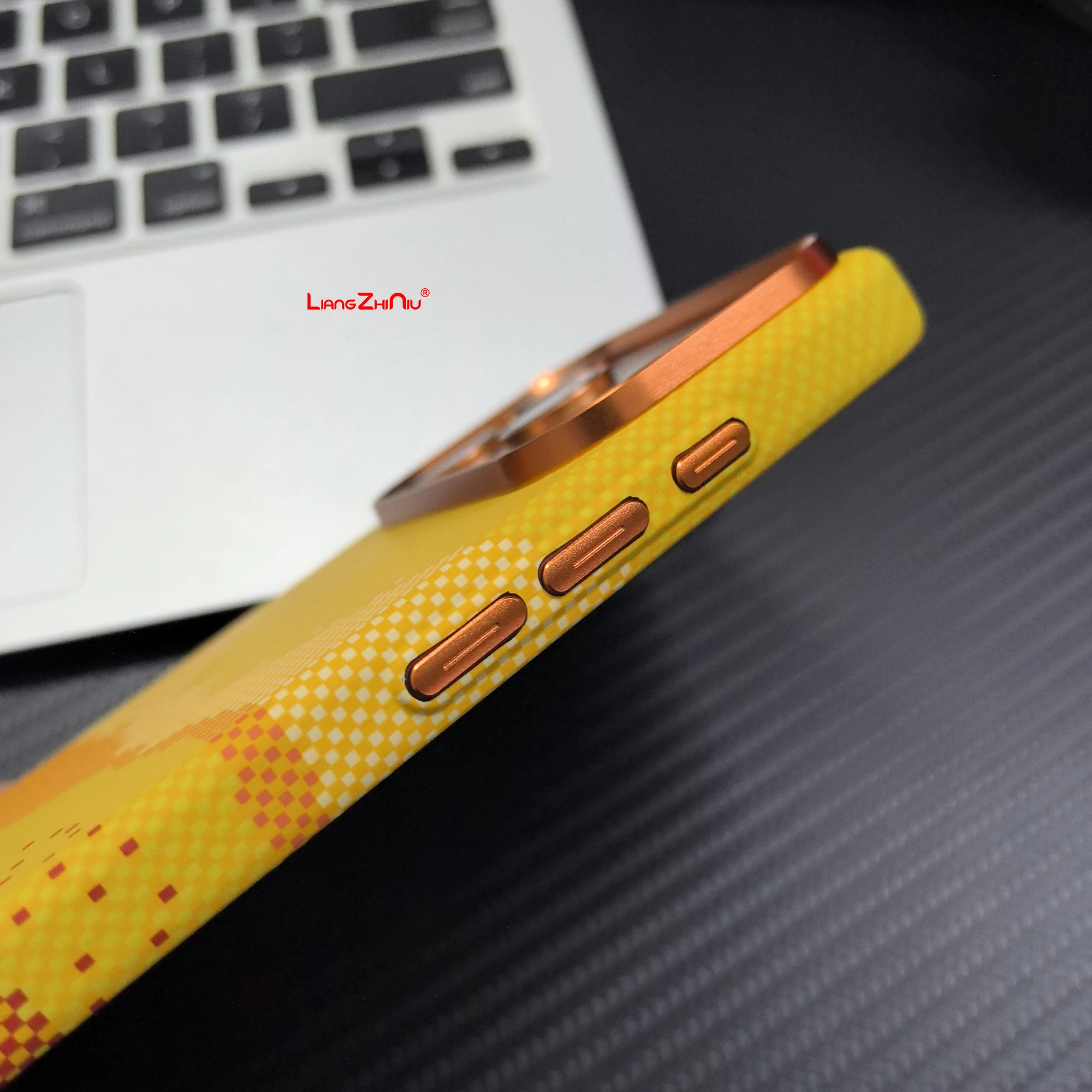 For Iphone 17 Pro Max Magnetic Phone Case Orange Carbon Fiber Textured For Iphone 17 Pro Lightweight Shockproof Pc Hard Cover